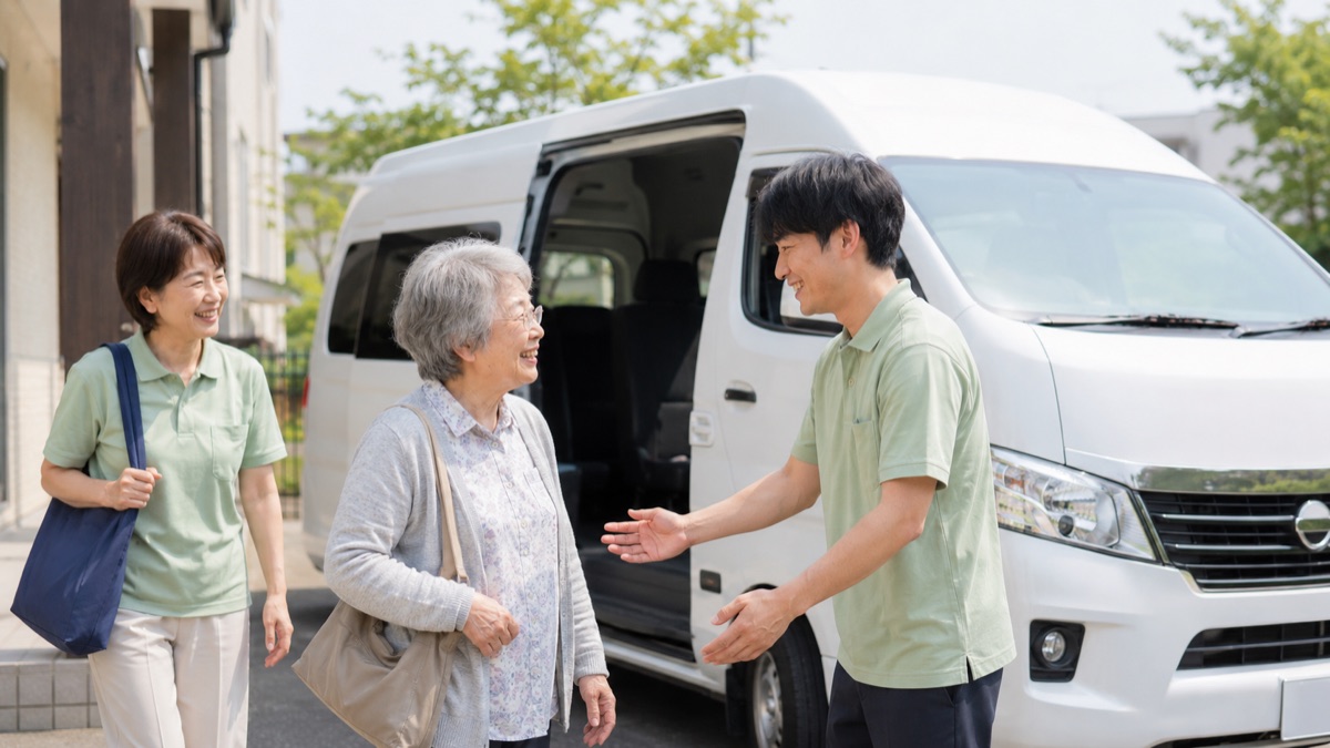 送迎車で利用者さんをお迎えする様子(イメージ)