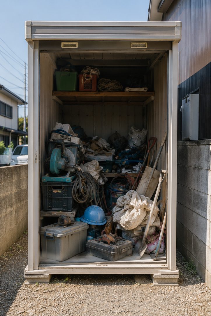 荷物がいっぱいになった作業前の物置（イメージ）