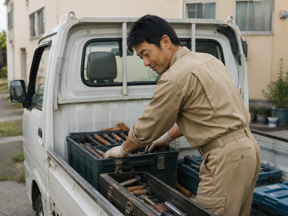 軽トラックに荷物を積んでいる様子（イメージ）