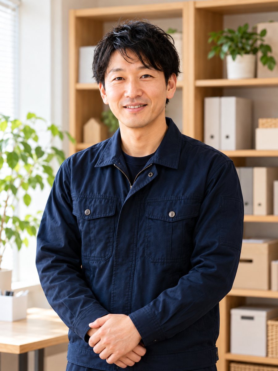 事務所で穏やかにほほえむ代表の中村