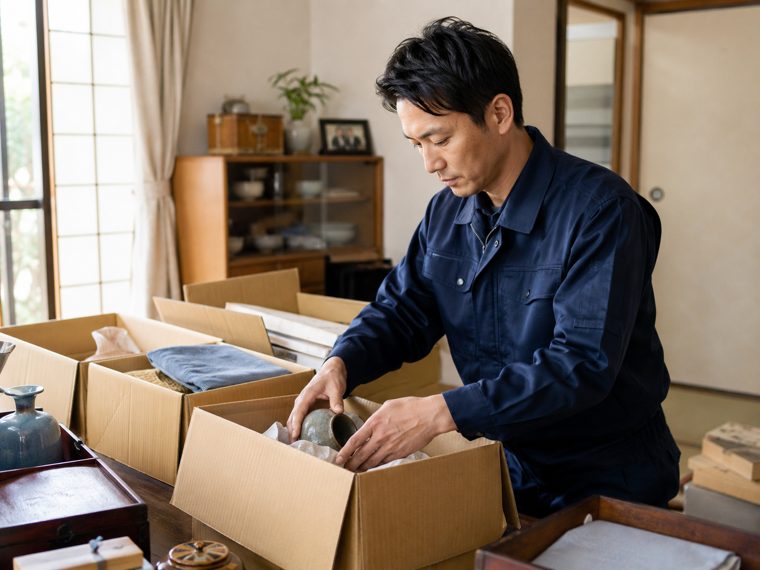 段ボールに仕分け・分別している様子