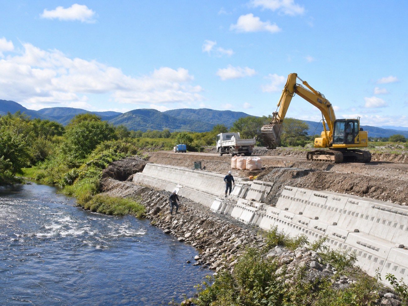 河川の護岸整備の現場（イメージ）