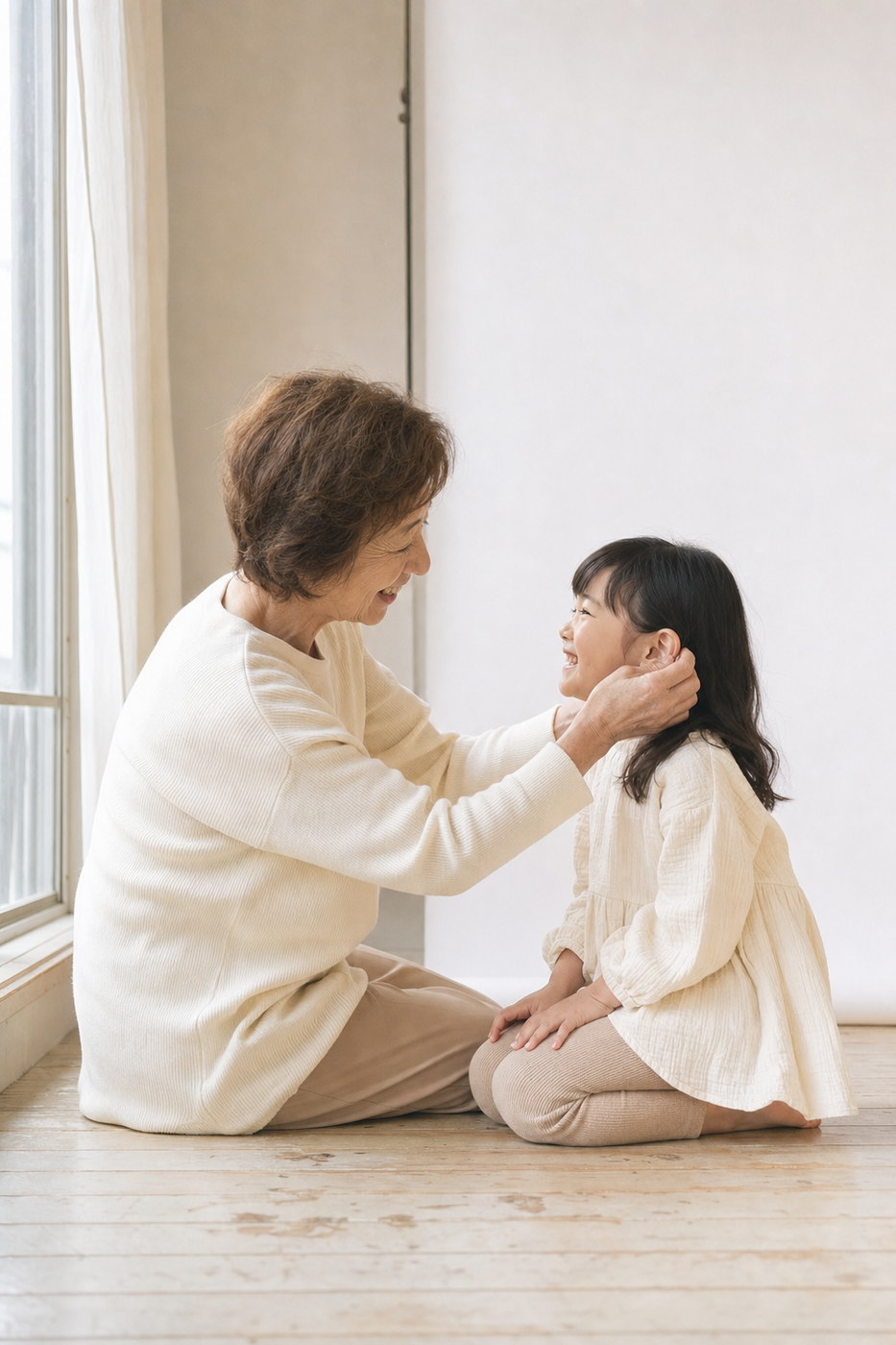 孫娘の髪を整える祖母（掲載イメージ）