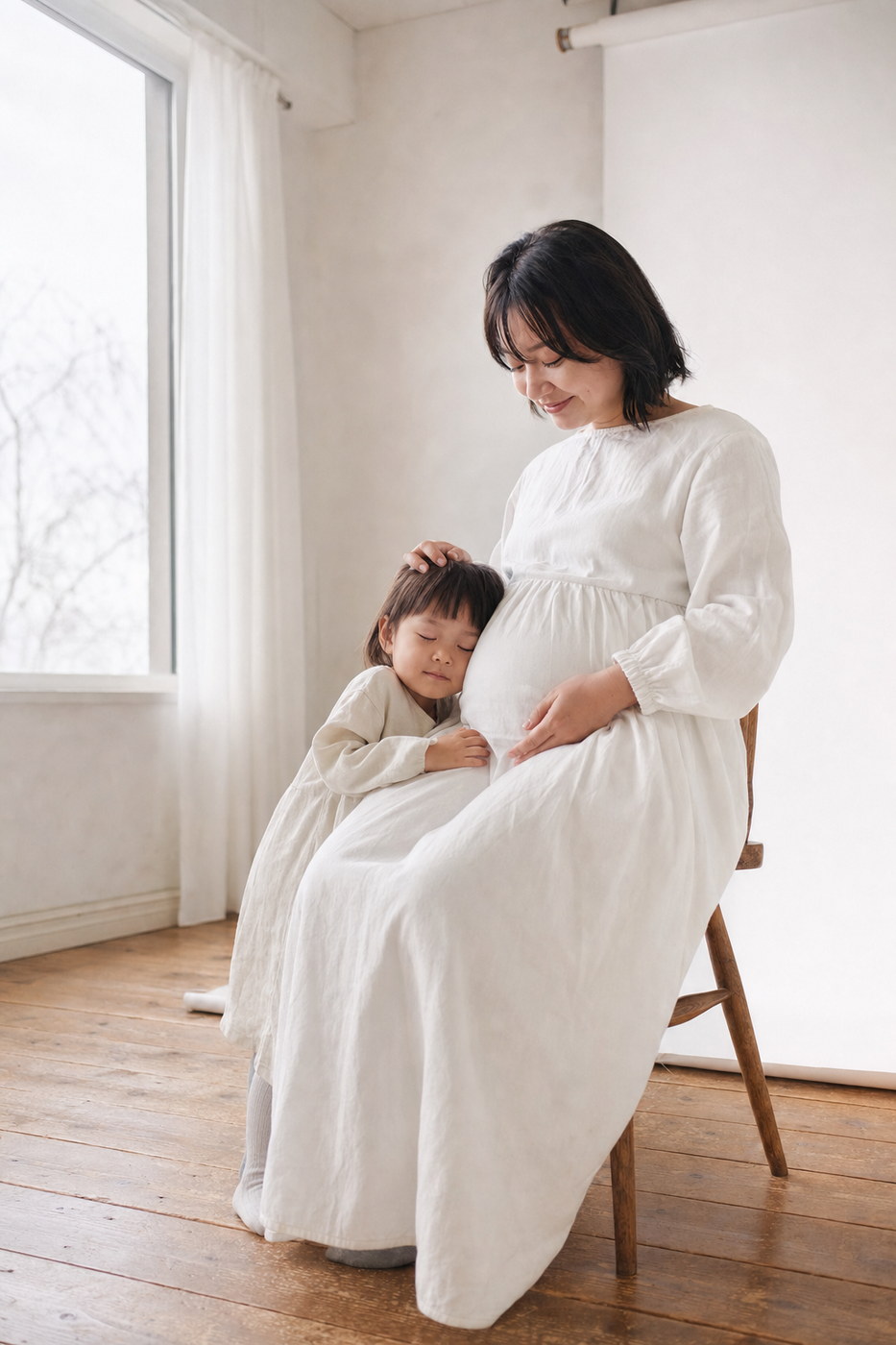 母親のおなかに耳を当てる子ども（掲載イメージ）