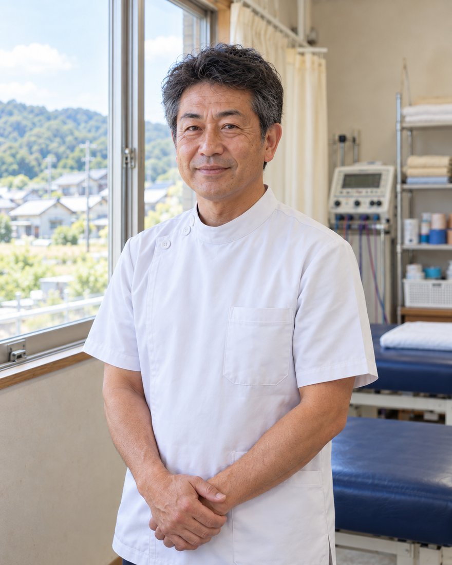 施術室に立つ院長