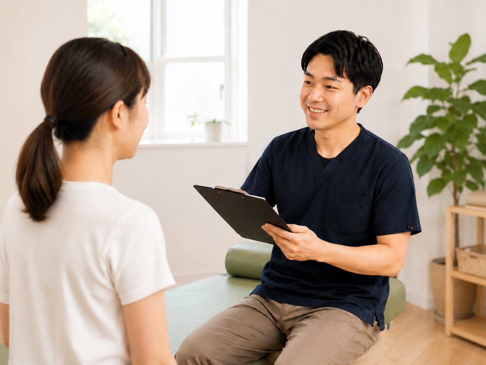 問診で身体の状態を確認している様子