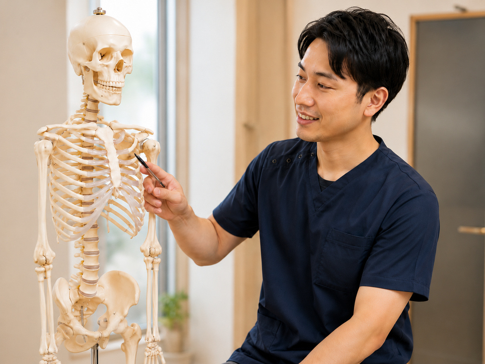 骨格模型を使って身体の状態を説明している様子