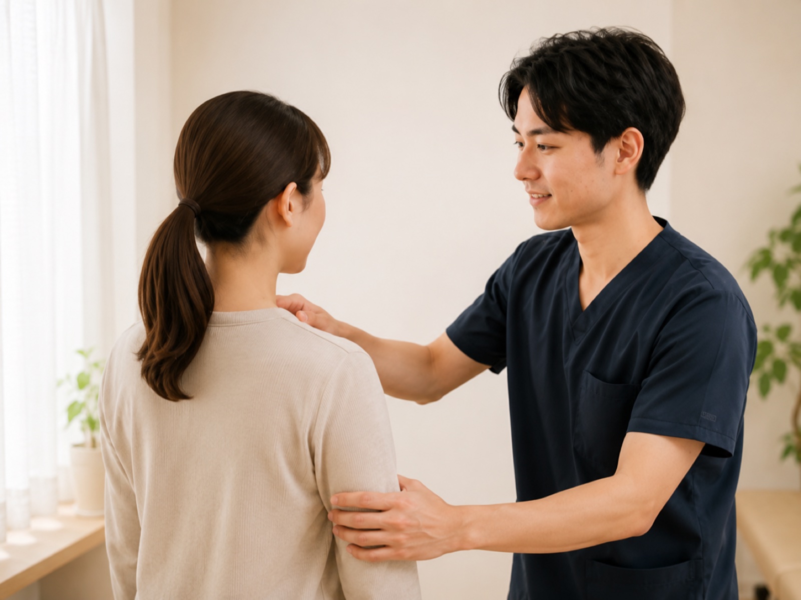 姿勢や動作を確認している様子