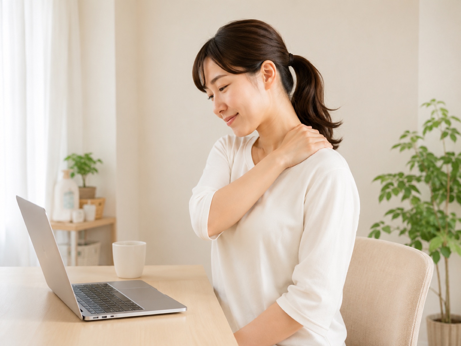 椅子に座って静かに過ごす女性