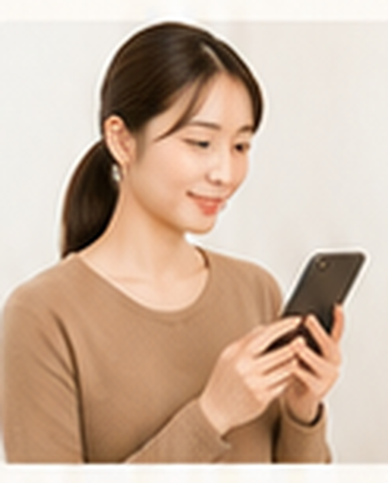 スマートフォンで予約している女性