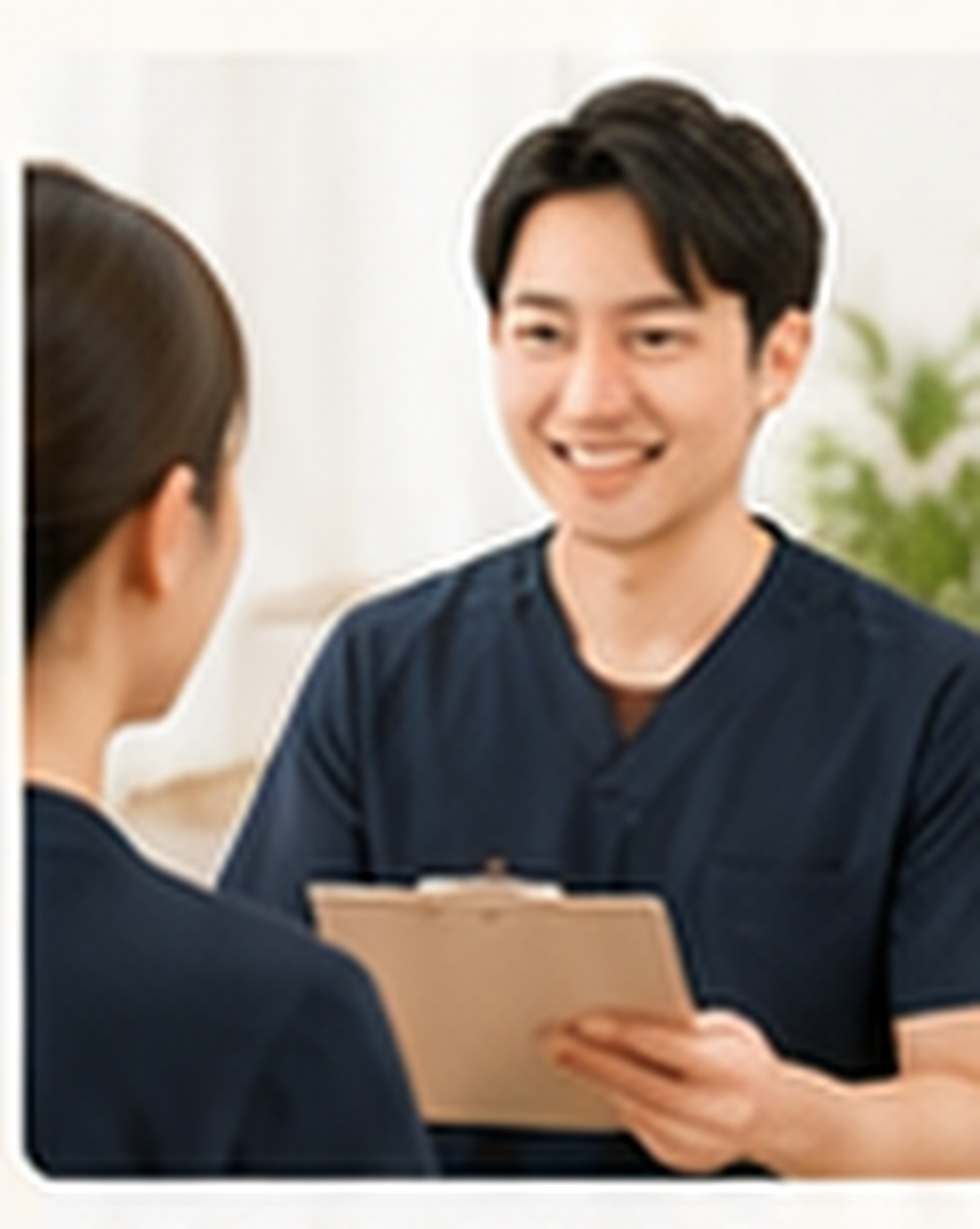 施術者が患者の話を聞いている様子