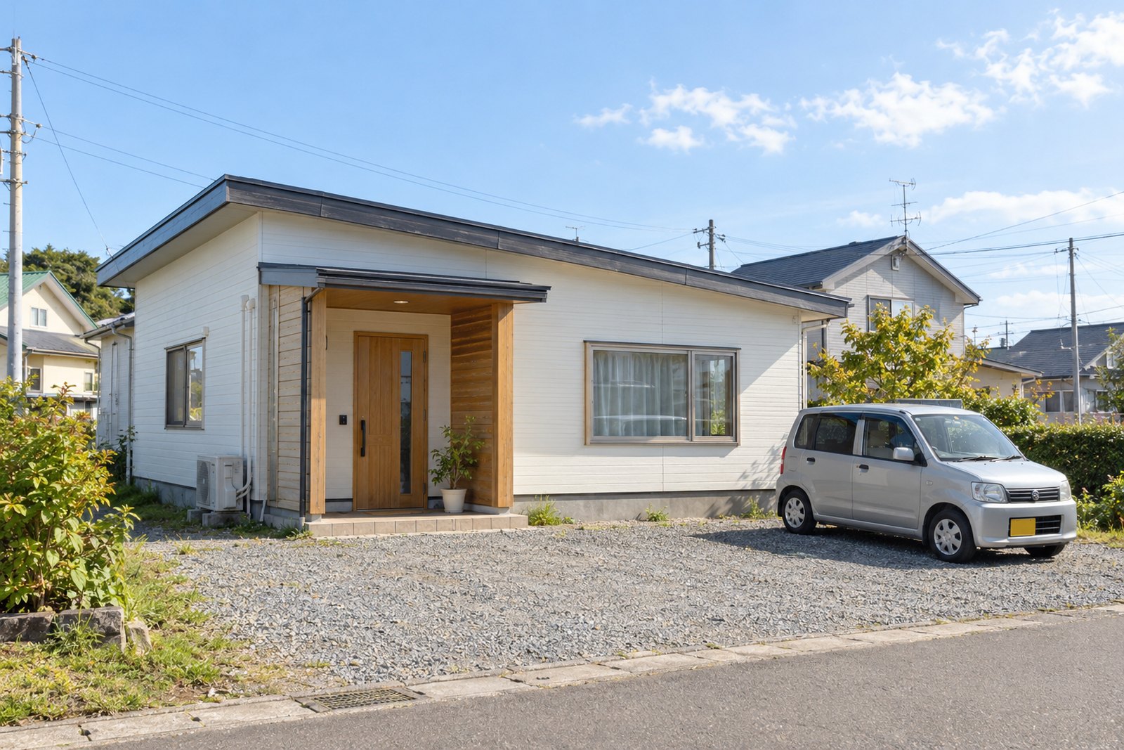住宅街にある平屋の院と、前の駐車場（掲載イメージ）