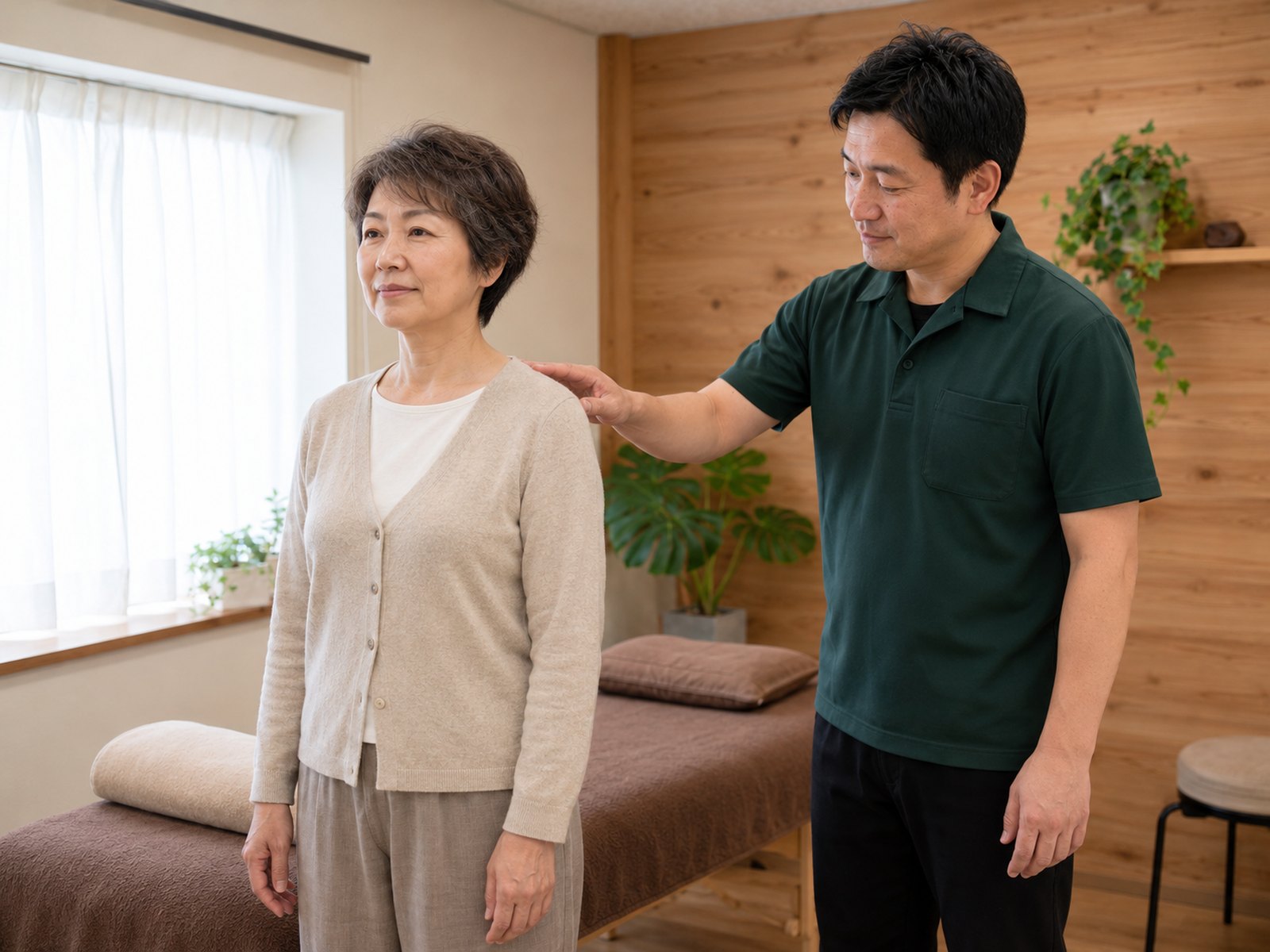 立った姿勢を横から確かめる院長（掲載イメージ）