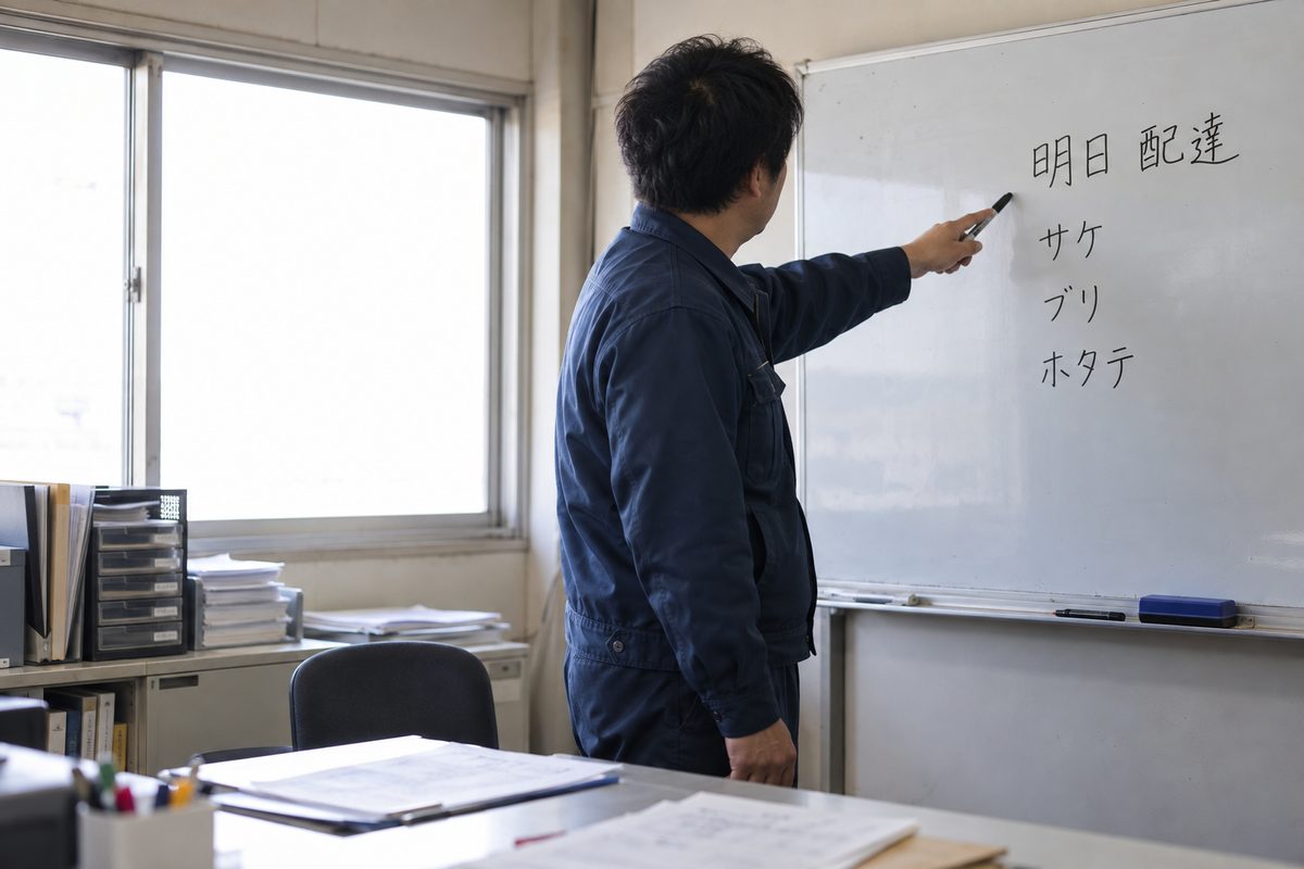市場の事務所で翌日の段取りを確かめる様子(掲載イメージ)